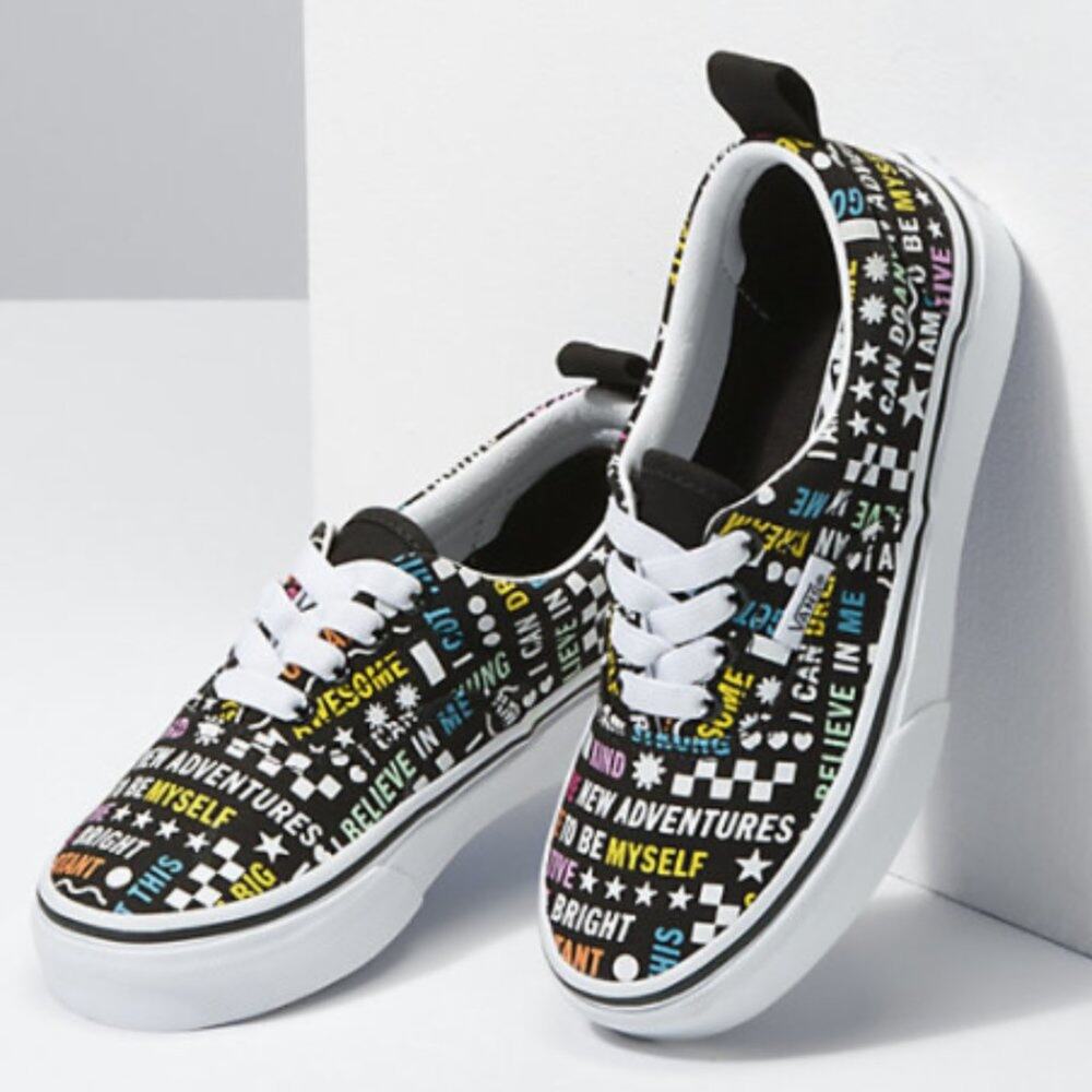 Vans Kids ERA Elastic Lace Shine Bright Black/Multicolor Skate Shoe Sz 1.5K NEW